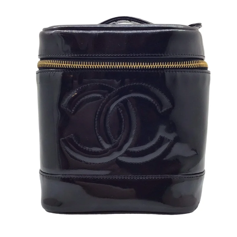 CHANEL Chanel Vanity Enamel Black Coco Mark Bag Handbag Compact Storage Box Women's