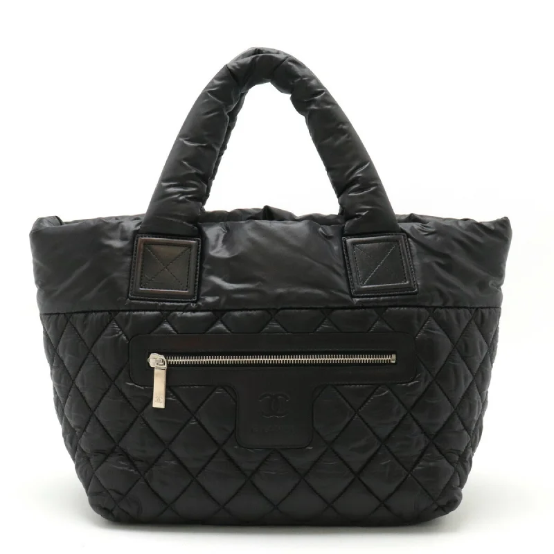 CHANEL Coco Cocoon Small Tote Bag Handbag Quilted Nylon Leather Black 8610