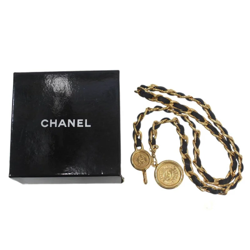 CHANEL Coco Mark Chain Belt Gold Plated x Leather Ladies