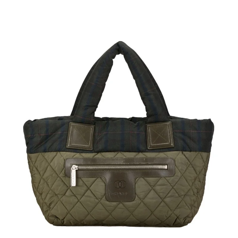 Chanel Coco Mark Cocoon Reversible Check Quilted Handbag Tote Bag Green Nylon Women's CHANEL