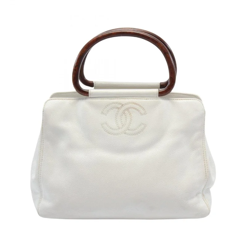 CHANEL Coco Mark Handbag Bag Leather Women's White