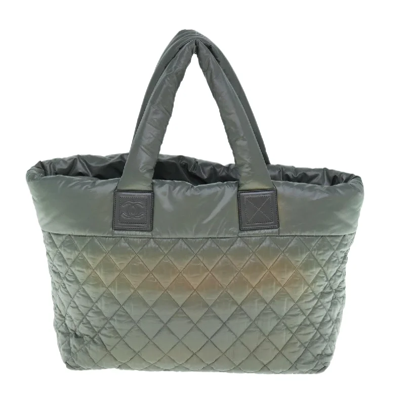 CHANEL Cococoon Hand Bag Nylon Gray CC Auth fm3055