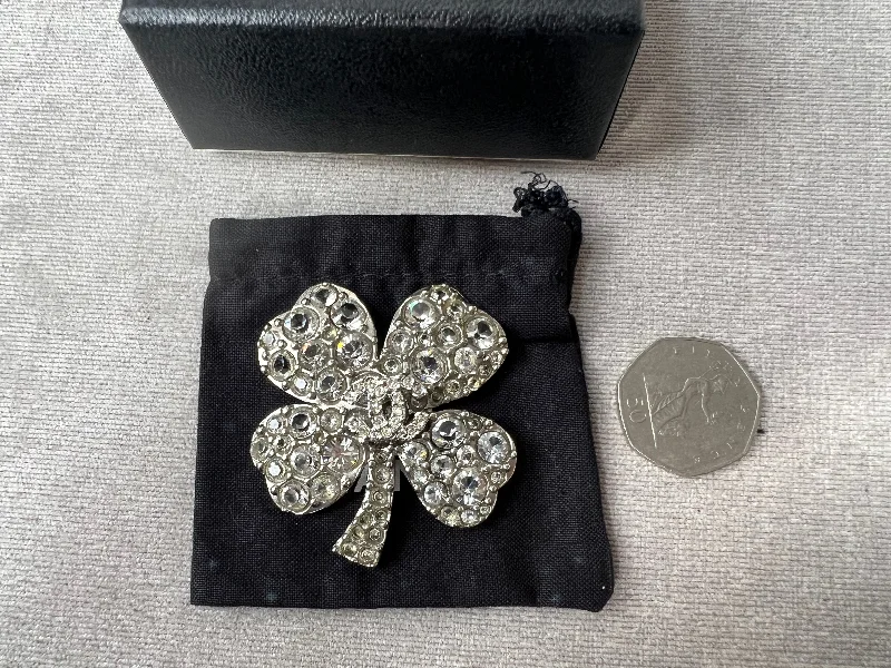 Chanel Crystal Encrusted Lucky Clover Brooch