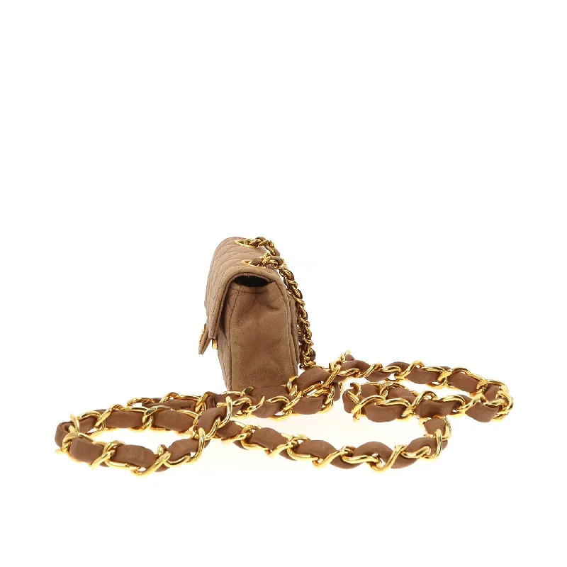 CHANEL golden Chain Belt with little bag in brown leather