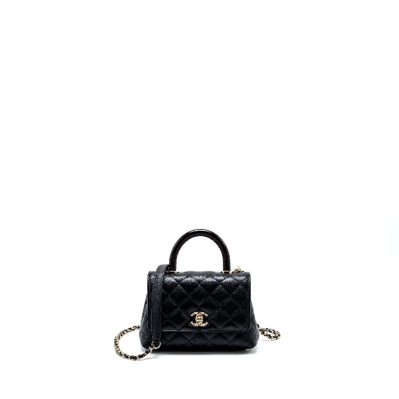 Chanel Mini Coco Handle with Lizard Embossed Handle Caviar Black LGHW (microchip)