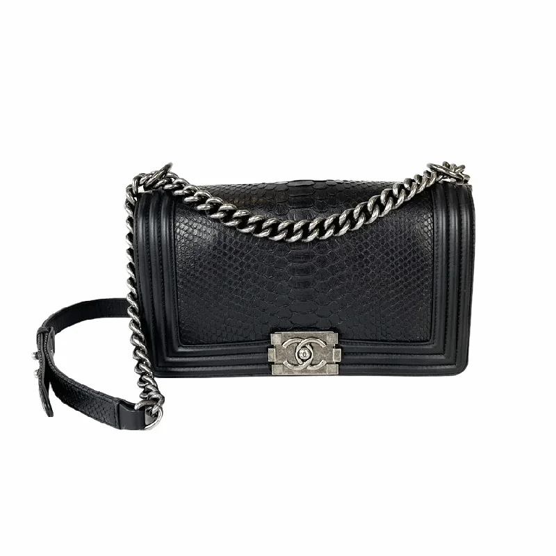 Python Black Old Medium Boy Bag in Black with RHW