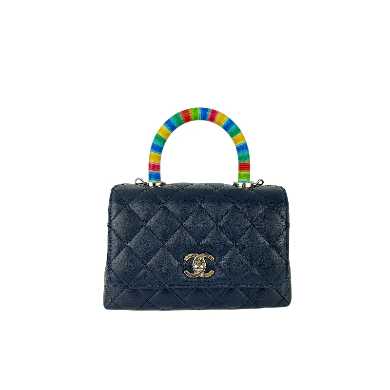 Rainbow Coco Handle Mini Lambskin Navy Blue SHW