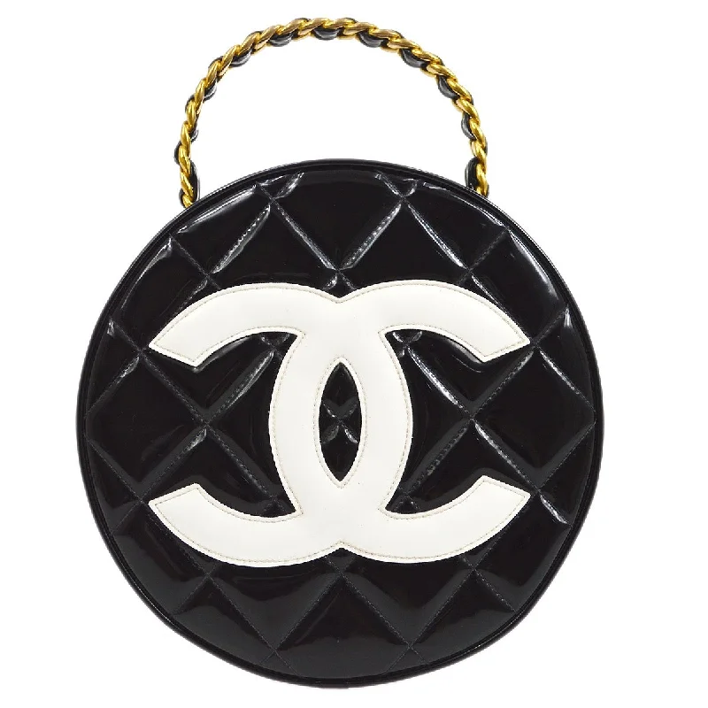 CHANEL Round Cosmetic Vanity Chain Hand Bag Black 92940