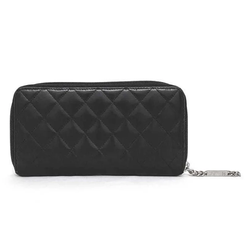 CHANEL Round Long Wallet Black Pink Silver Cambon A50078 Cocomark Leather Lambskin 16th  Purse Women's