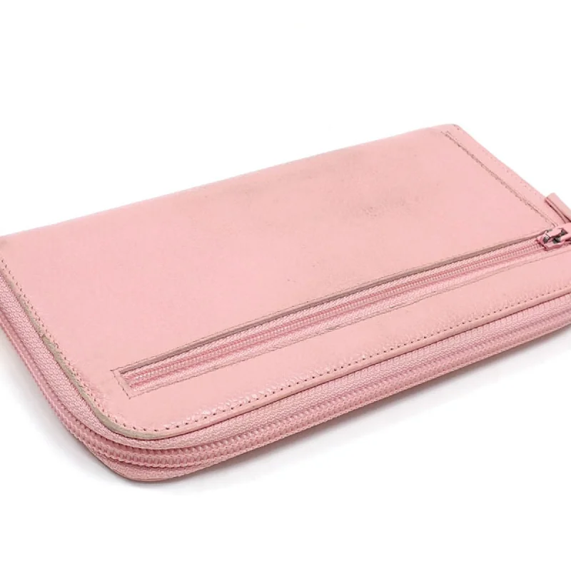 CHANEL round long wallet ladies pink caviar skin here mark