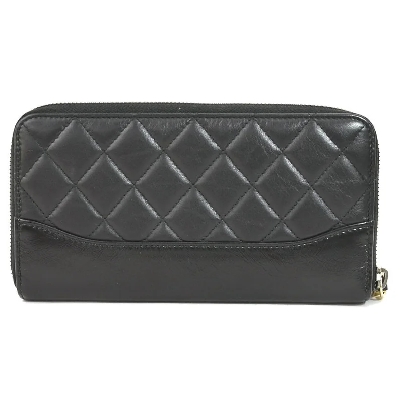 CHANEL Round Zipper Long Wallet Leather Black Women's A84388 99553a