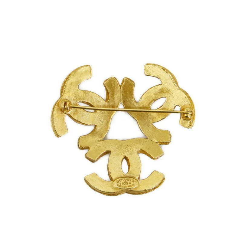 CHANEL triple coco mark brooch gold plated ladies