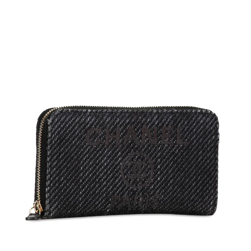 CHANEL Tweed Deauville Zip Wallet Long Wallets