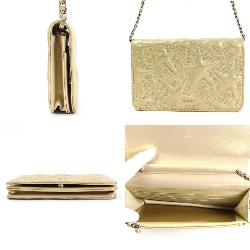 CHANEL Wallet Chain Shoulder Bag Coco Mark Leather/Metal Gold/Silver Women's e55872a